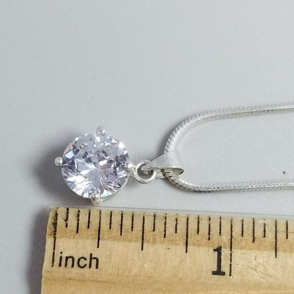 Vintage Sterling Siler Snake Chain Necklace with Sparkly Rhinestone Pendant - Picture 7 of 11